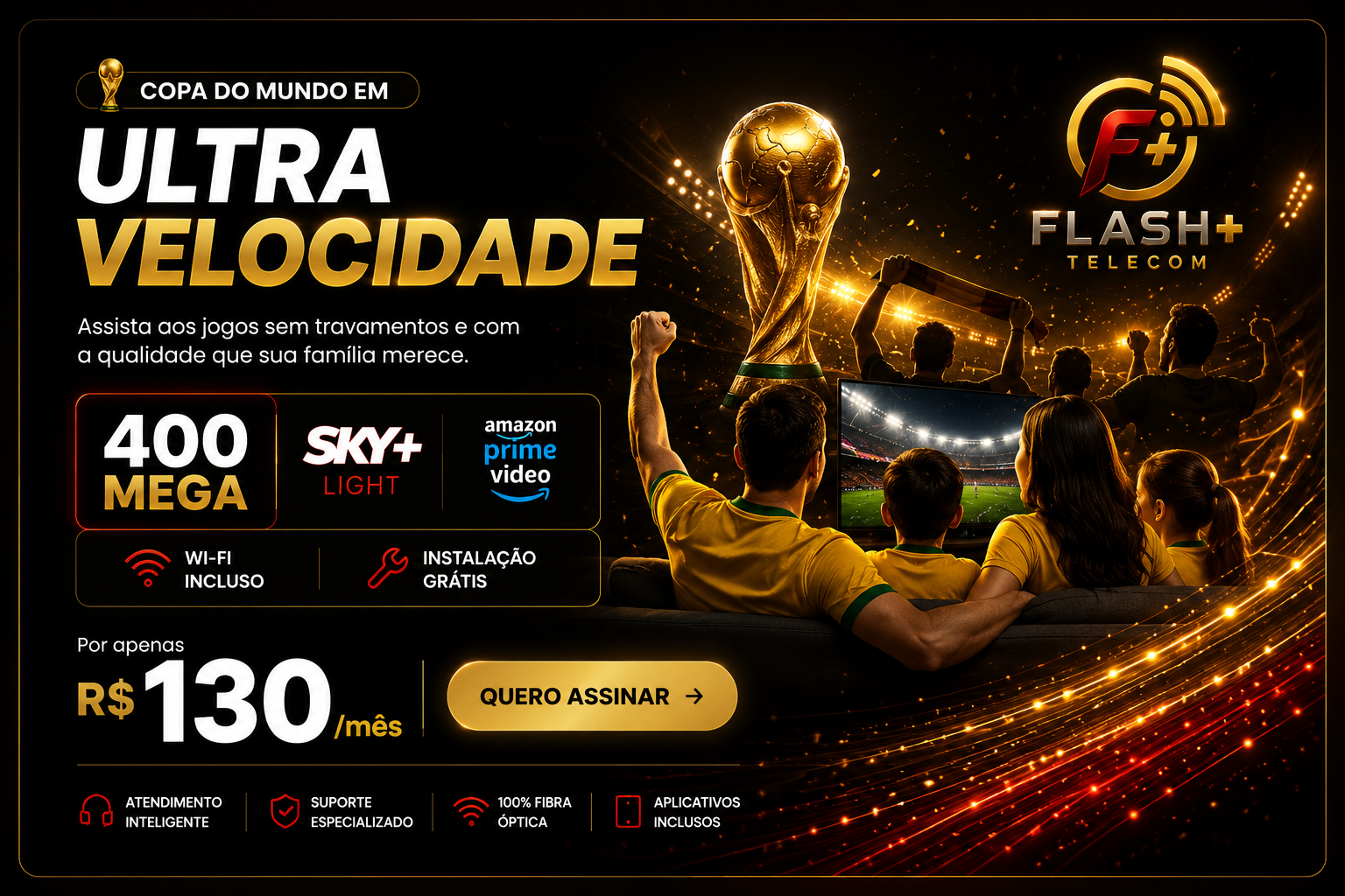 Copa do Mundo em Ultra Velocidade — 400 MEGA com SKY+ Light e Amazon Prime Video por R$ 130/mês.